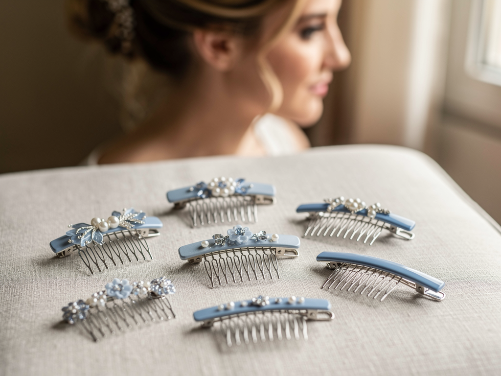 Accessoire cheveux bleu mariage : épingles, peignes et barrettes discrets – quelque chose de bleu mariage